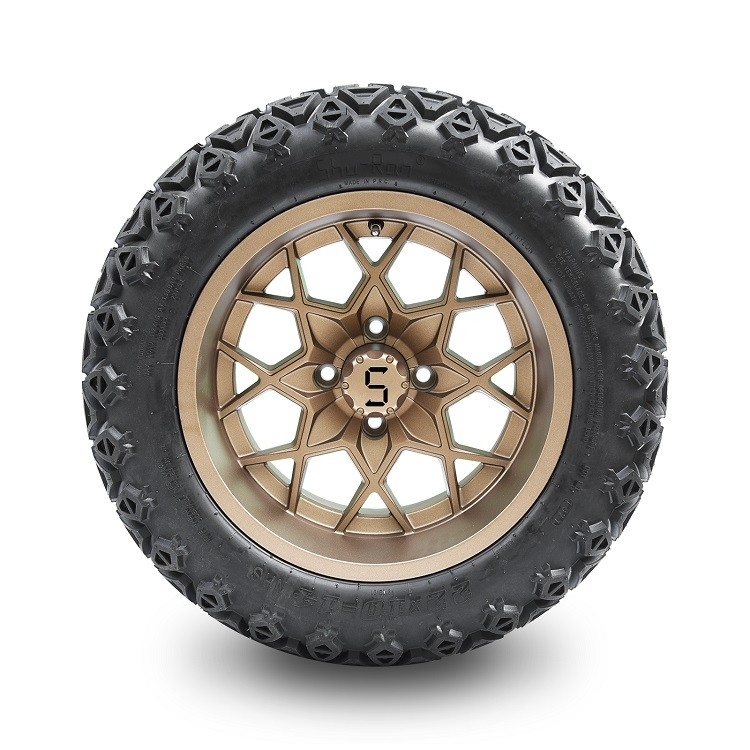 Bánh xe golf cart 14 inch màu đồng và lốp 22x10-14 Cần nâng, PCD 1/101.6