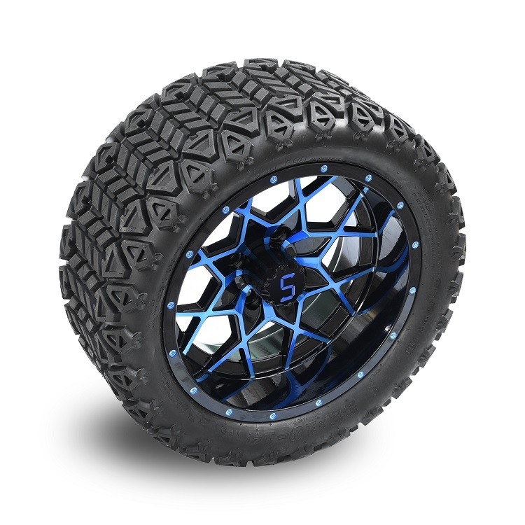 Bánh xe và lốp xe golf cart 14 inch màu xanh/đen và lốp địa hình 22*10-14