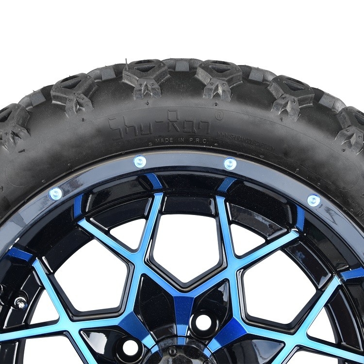 Bánh xe và lốp xe golf cart 14 inch màu xanh/đen và lốp địa hình 22*10-14