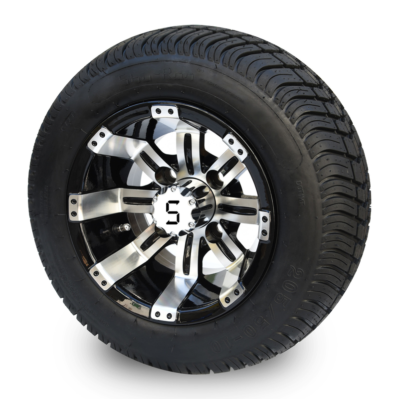 Lốp xe đường phố hồ sơ thấp 205/50-10 DOT và bộ mâm xe golf 10 inch màu đen bóng/gia công 4 lớp