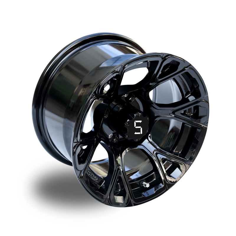 Golf Cart 12' 'Glossy Black Rim 6 Spokes 4 * 4 Bolt Pattern bao gồm Cap Trung tâm