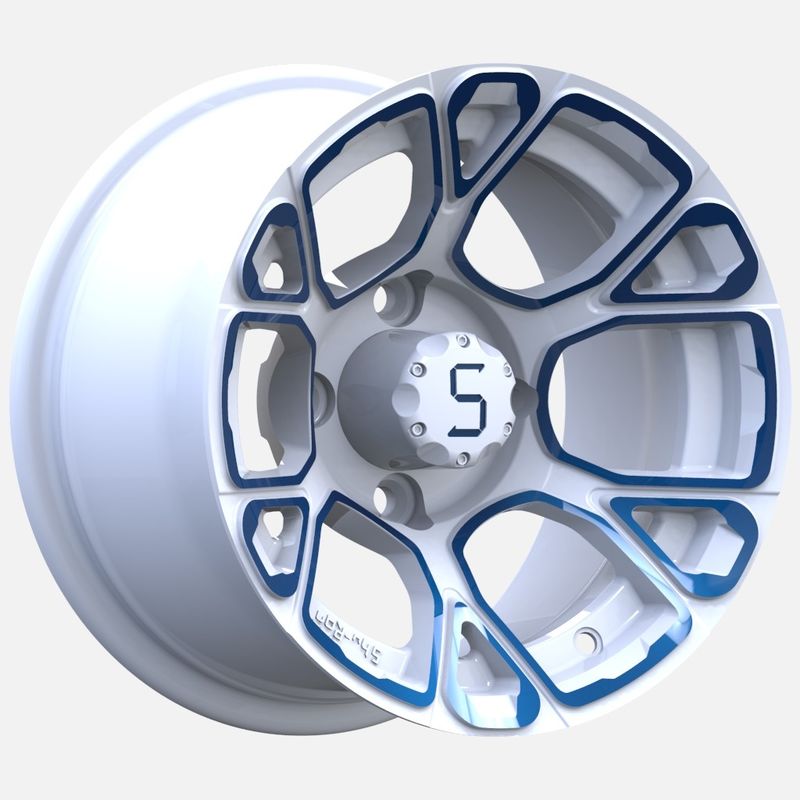 12 Inch Golf Cart Blue/White Aluminium Wheels PCD 4/101.6 Offset -25