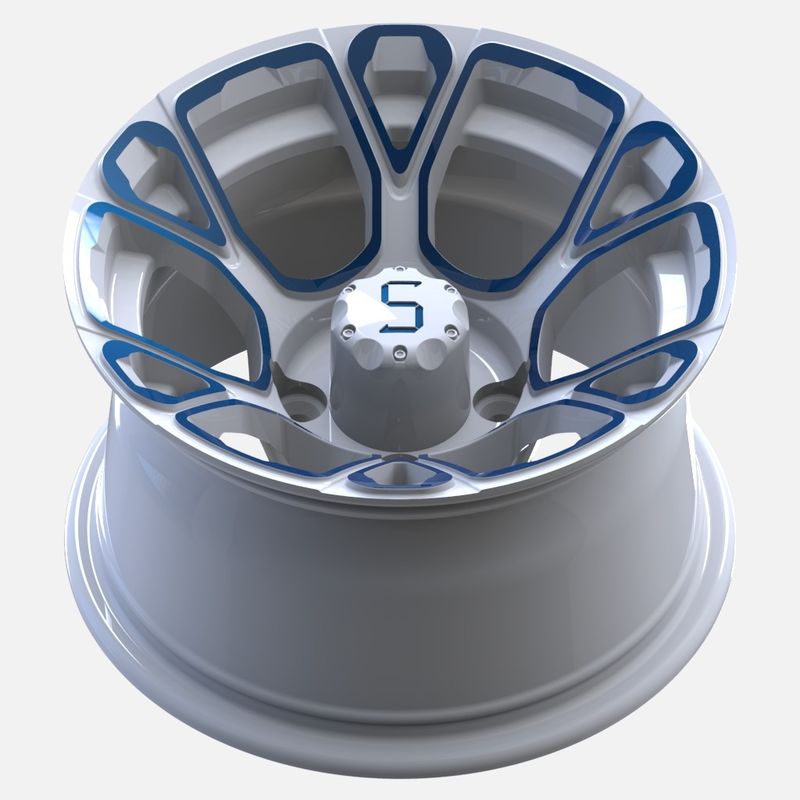 12 Inch Golf Cart Blue/White Aluminium Wheels PCD 4/101.6 Offset -25