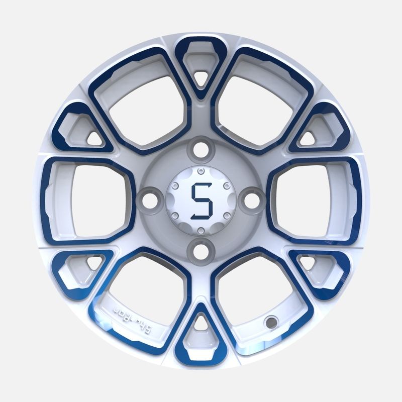 12 Inch Golf Cart Blue/White Aluminium Wheels PCD 4/101.6 Offset -25