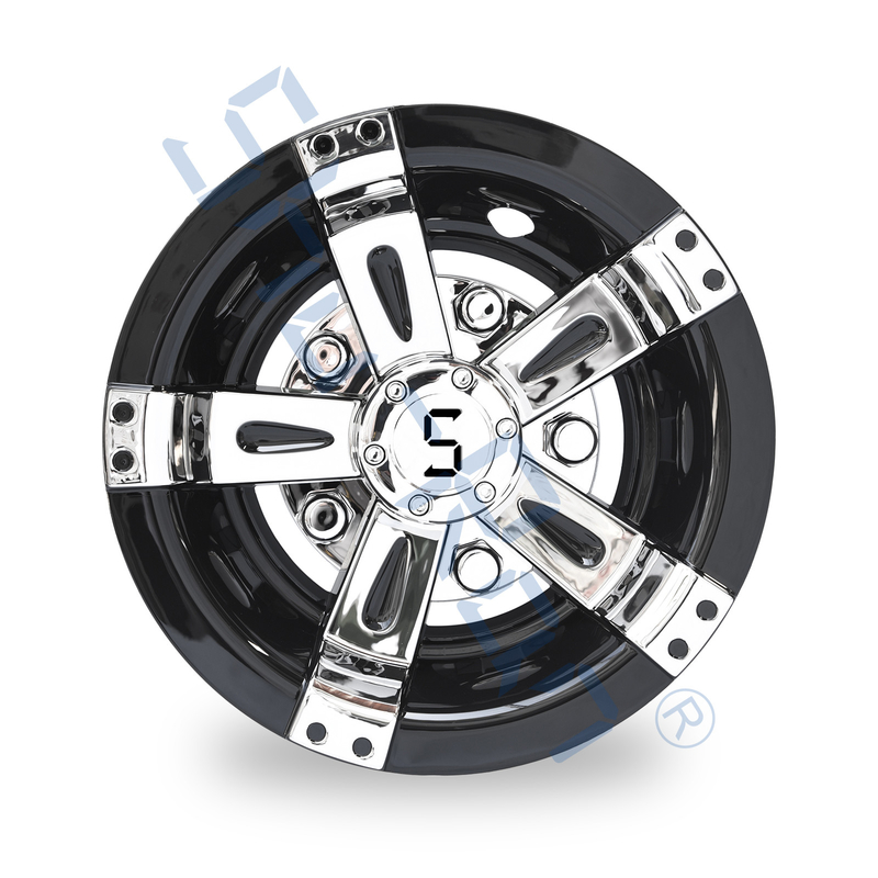 Universal 10 Inch Golf Cart Đen & Chrome Wheel Cover Hub Caps với Logo S - Bộ 4
