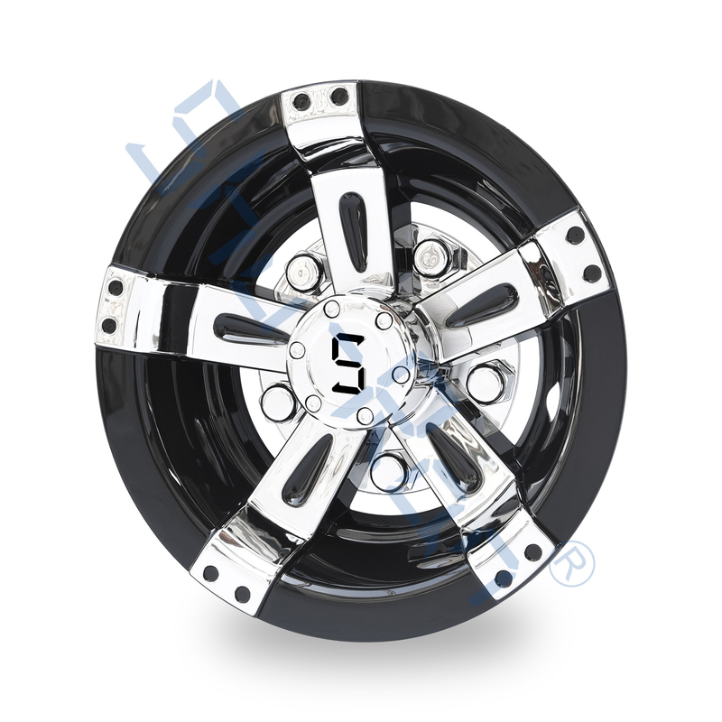 Ốp bánh xe Golf Cart Universal 8/10 inch bằng nhựa ABS - Đen & Chrome với Logo S (Bộ 4)