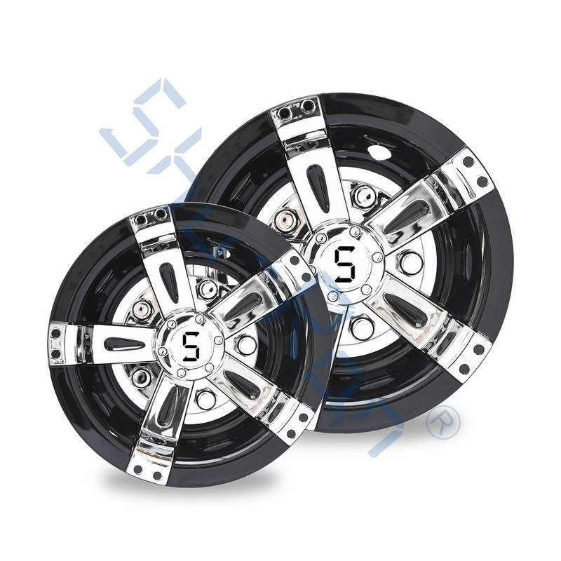 Ốp bánh xe Golf Cart Universal 8/10 inch bằng nhựa ABS - Đen & Chrome với Logo S (Bộ 4)