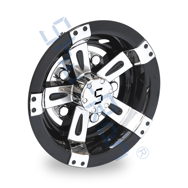 Ốp bánh xe Golf Cart Universal 8/10 inch bằng nhựa ABS - Đen & Chrome với Logo S (Bộ 4)