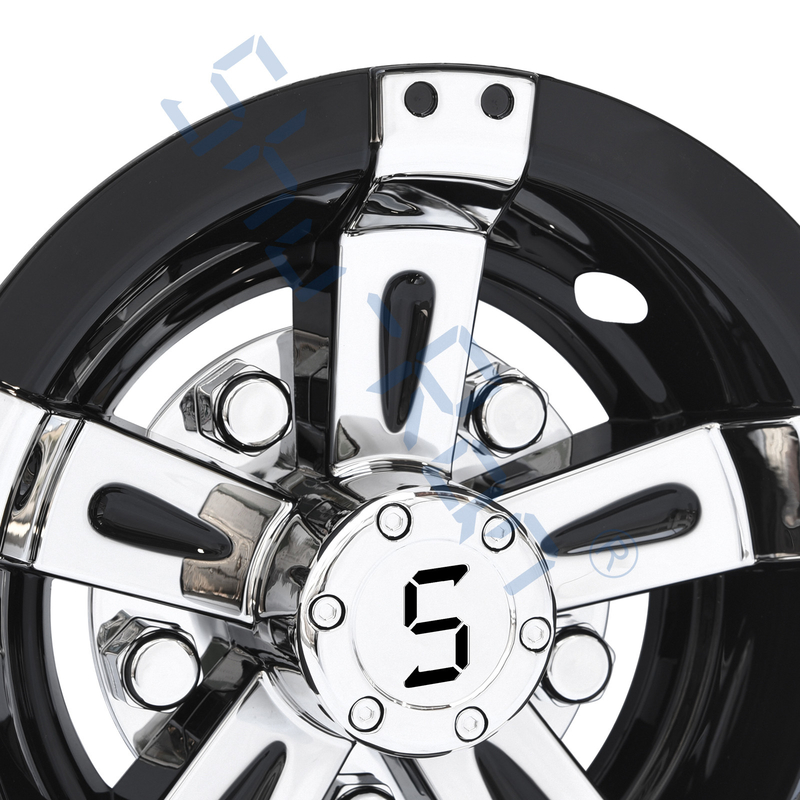 Ốp bánh xe Golf Cart Universal 8/10 inch bằng nhựa ABS - Đen & Chrome với Logo S (Bộ 4)
